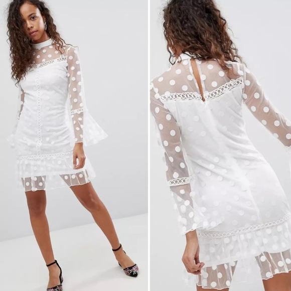 Parisian Works Dresses & Skirts - Parisian Works Sheer White Polka Dot Dress
